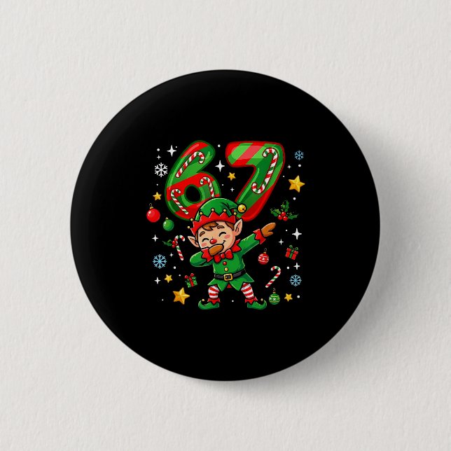 67 Christmas Funny 67 Meme Youth Kids Elf 67  Button (Front)