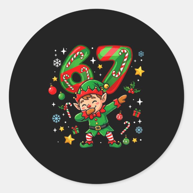67 Christmas Funny 67 Meme Youth Kids Elf 67  Classic Round Sticker (Front)