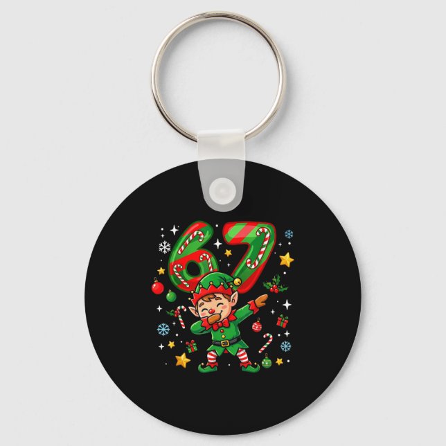 67 Christmas Funny 67 Meme Youth Kids Elf 67  Keychain (Front)