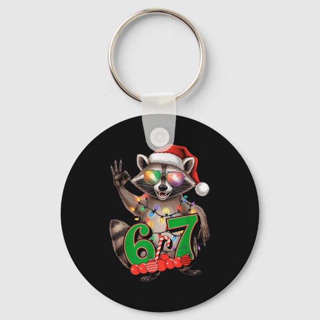 67 Christmas Funny Raccoon Festive 6-7 Meme Boys G Keychain (Front)