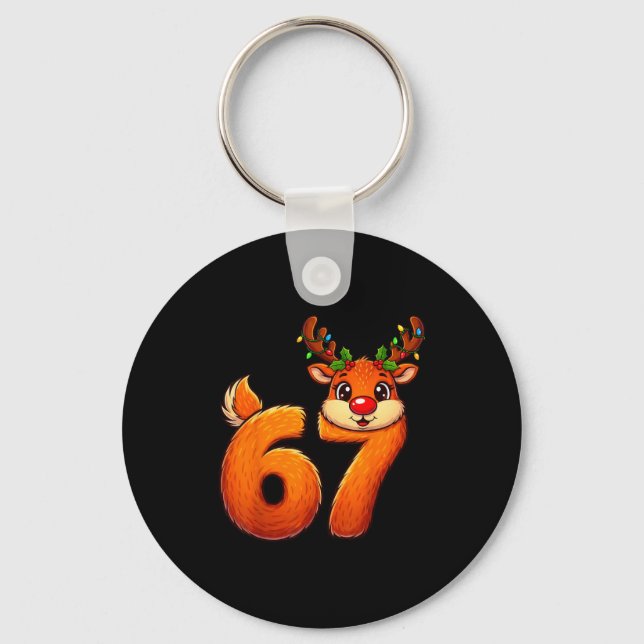 67 Christmas Funny Reindeer Bruh Meme Pajamas Wome Keychain (Front)