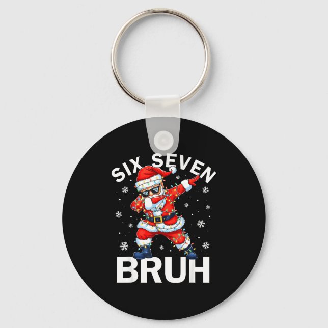 67 Christmas Funny Six Seven Bruh Meme Dabbing San Keychain (Front)