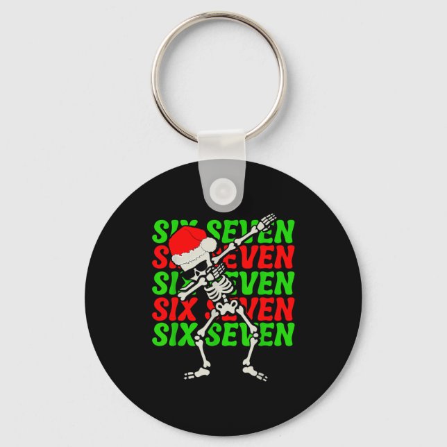 67 Christmas Funny Six Seven Meme Brainrot Dabbing Keychain (Front)