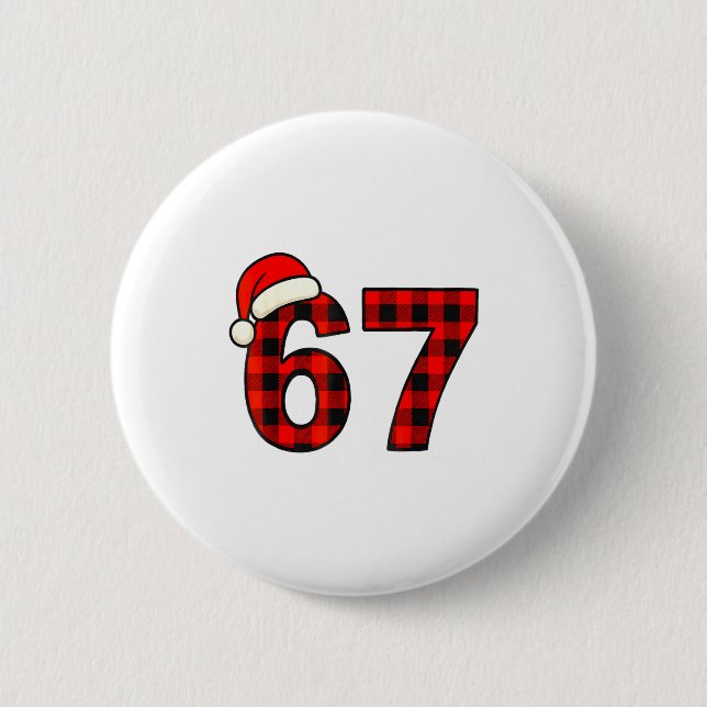 67 Christmas Funny Six Seven Meme Brainrot Plaid S Button (Front)