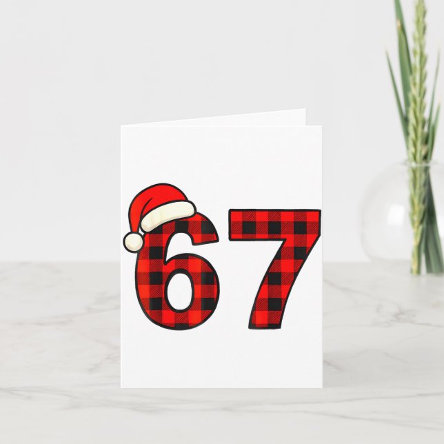 67 Christmas Funny Six Seven Meme Brainrot Plaid S Card (Front)