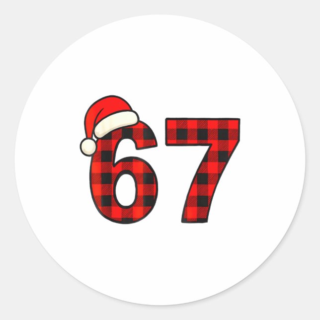 67 Christmas Funny Six Seven Meme Brainrot Plaid S Classic Round Sticker (Front)