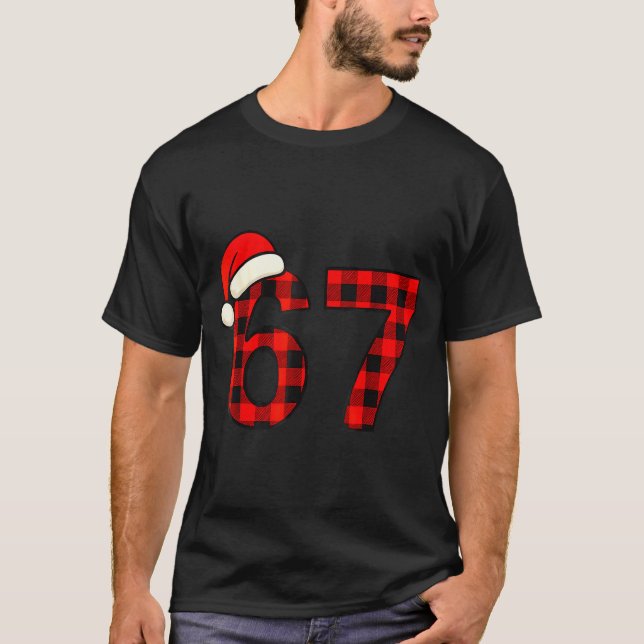 67 Christmas Funny Six Seven Meme Brainrot Plaid S T-Shirt (Front)