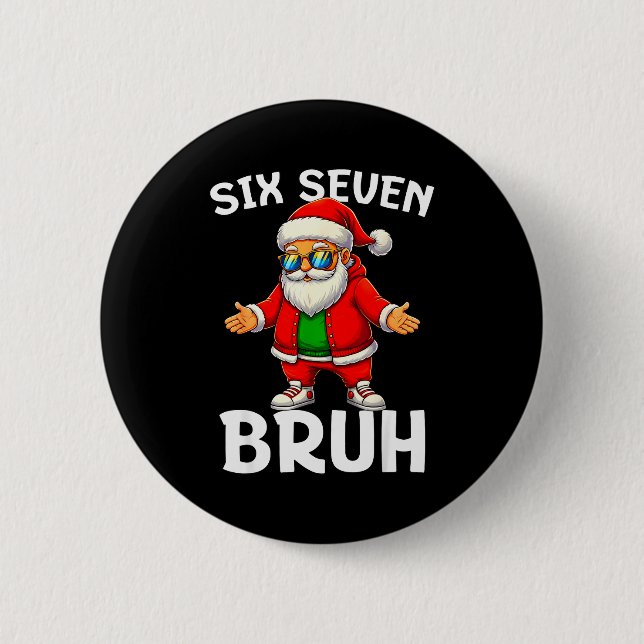 67 Christmas Funny Six Seven Meme Brainrot Santa K Button (Front)