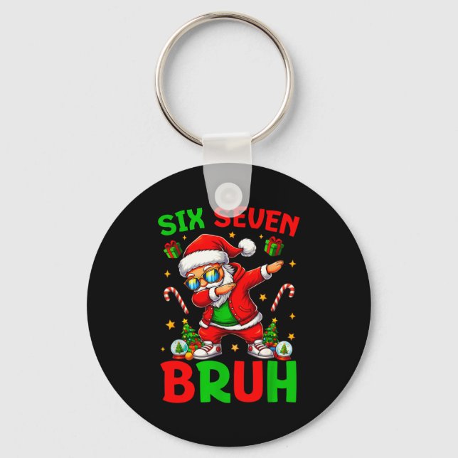 67 Christmas Funny Six Seven Meme Brainrot Santa K Keychain (Front)