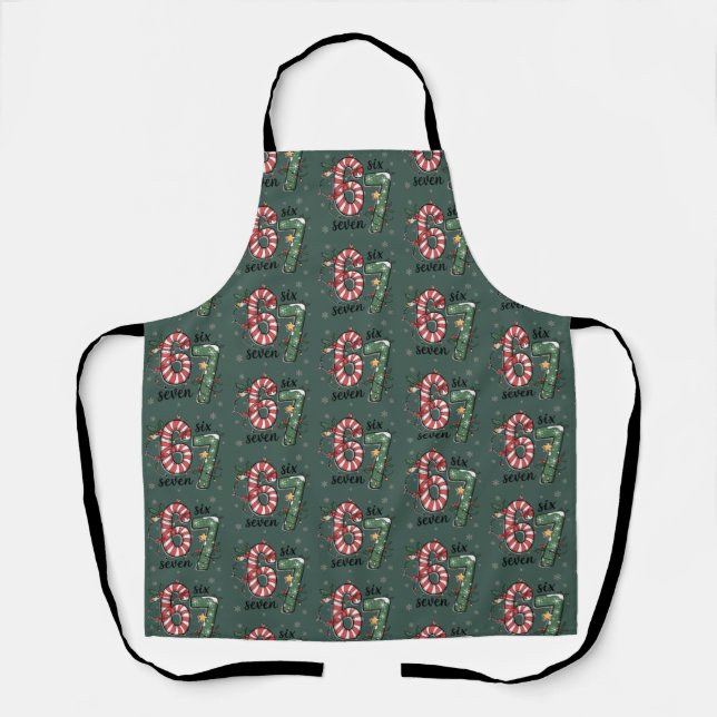 67 Christmas Lights Six Seven Holiday Funny Meme Apron (Front)