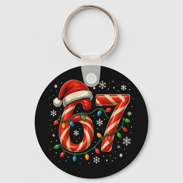 67 Christmas Meme Funny Six Seven Xmas Lights Cand Keychain (Front)