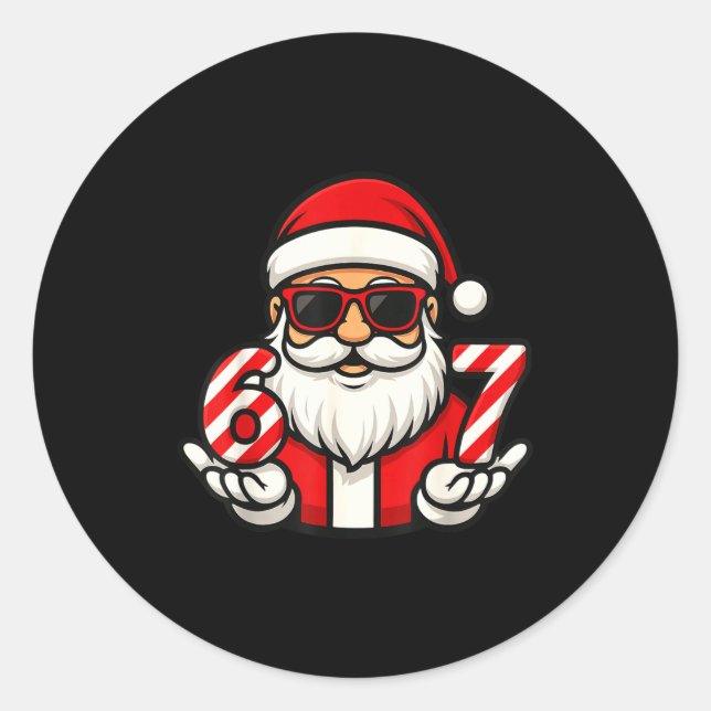 67 Christmas Meme Six Funny Santa  Classic Round Sticker (Front)