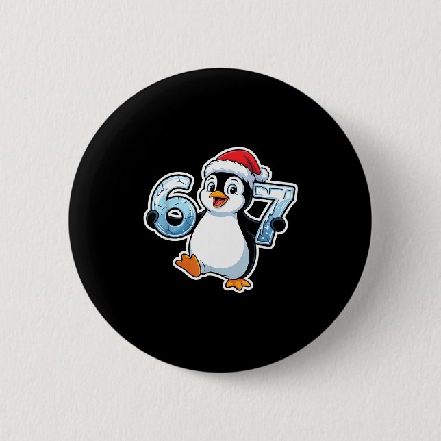 67 Christmas Penguin Santa Hat Birthday Holiday  Button (Front)