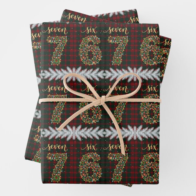 67 Christmas Plaid Funny Six Seven Meme Xmas Wrapping Paper Sheets (In situ)