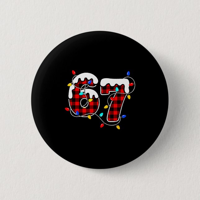 67 Christmas Red Plaid 6 7 Six Seven Boys Christma Button (Front)