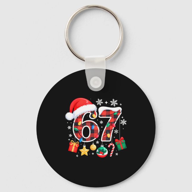 67 Christmas Red Plaid 6 7 Six Seven Boys Christma Keychain (Front)