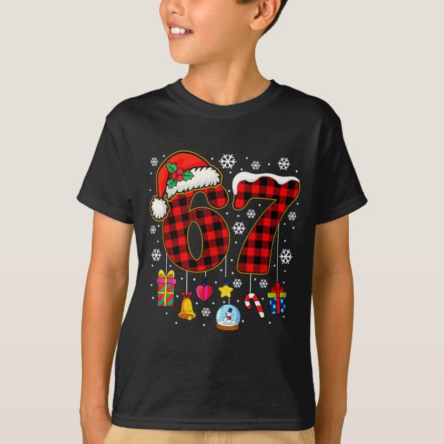67 Christmas Red Plaid 6 7 Six Seven Boys Christma T-Shirt (Front)