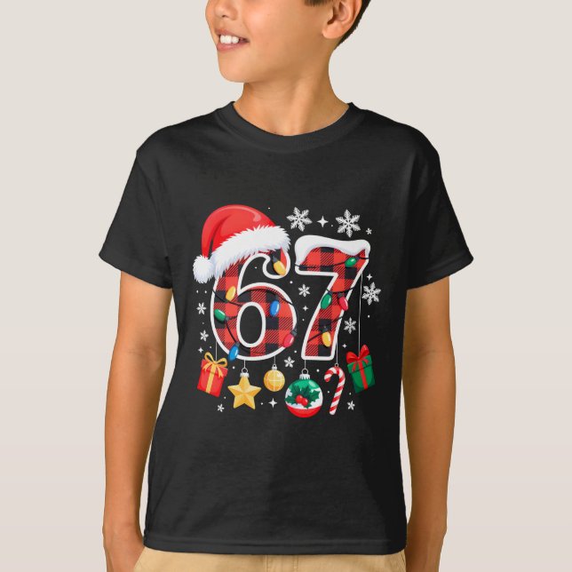 67 Christmas Red Plaid 6 7 Six Seven Boys Christma T-Shirt (Front)