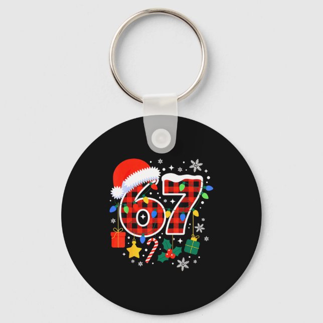 67 Christmas Red Plaid 6 7 Six Seven Boys  Keychain (Front)