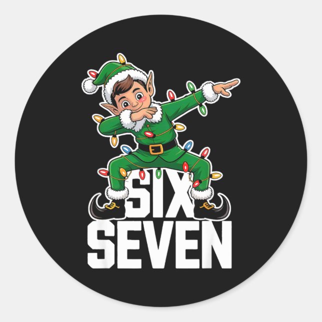 67 Christmas Six Seven 6 7 Meme Funny Dabbing Elf  Classic Round Sticker (Front)