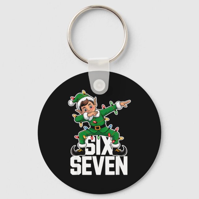 67 Christmas Six Seven 6 7 Meme Funny Dabbing Elf  Keychain (Front)