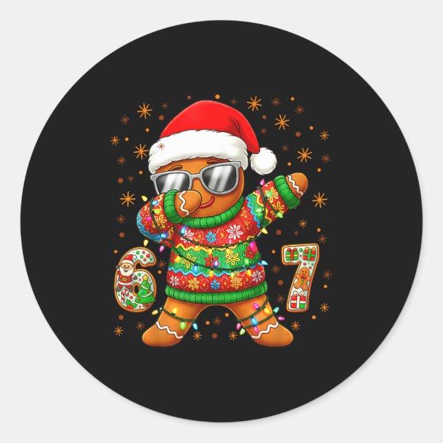 67 Christmas Six Seven Meme Gingerbread Santa Ligh Classic Round Sticker (Front)