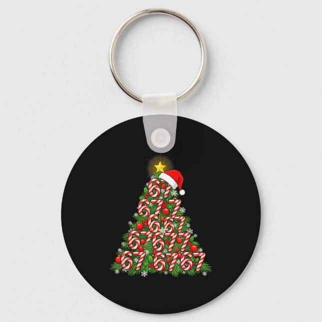 67 Christmas Tree Candy Cane Holiday Six Seven Mem Keychain (Front)