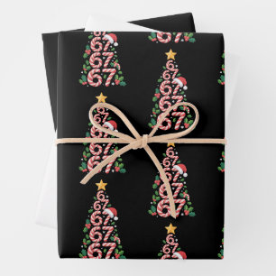 67 Christmas Tree Candy Cane Holiday Six Seven Wrapping Paper Sheets