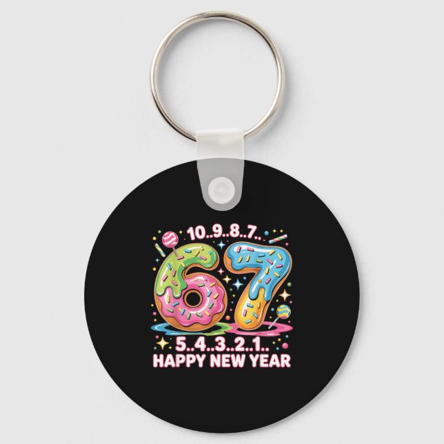 67 Countdown Happy New Year 2026 Funny Donut Numbe Keychain (Front)