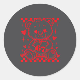 67 Cute Heart Teddy Bear Valentine's Day Six Seven Classic Round Sticker