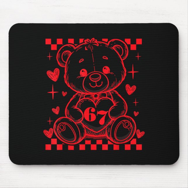 67 Cute Heart Teddy Bear Valentine's Day Six Seven Mouse Pad (Front)