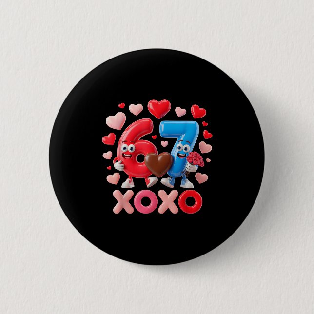 67 Cute Six Seven Gen Meme Couple Anniversary Vale Button (Front)