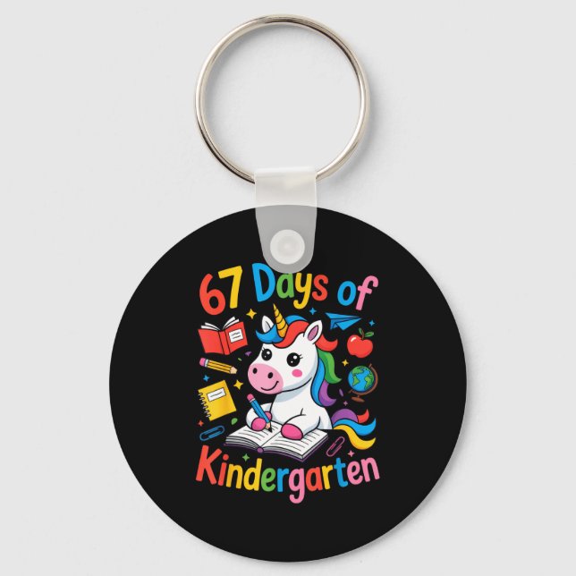 67 Days Of Kindergarten Cute Unicorn For Teachers  Keychain (Front)