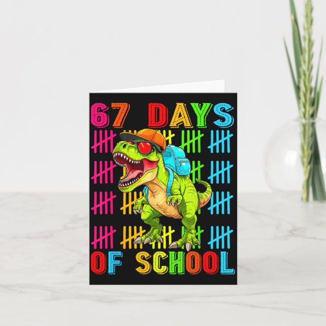 67 Days Of School 67th Day Dinosaur For Boys Mens  Card (Front)
