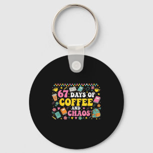 67 Days Of School Coffee Lover Teachers Retro Six  Keychain