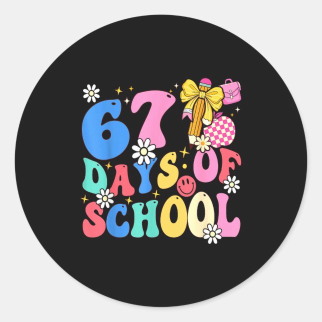 67 Days Of School Coquette Bow Students Teachers 1 Classic Round Sticker (Front)