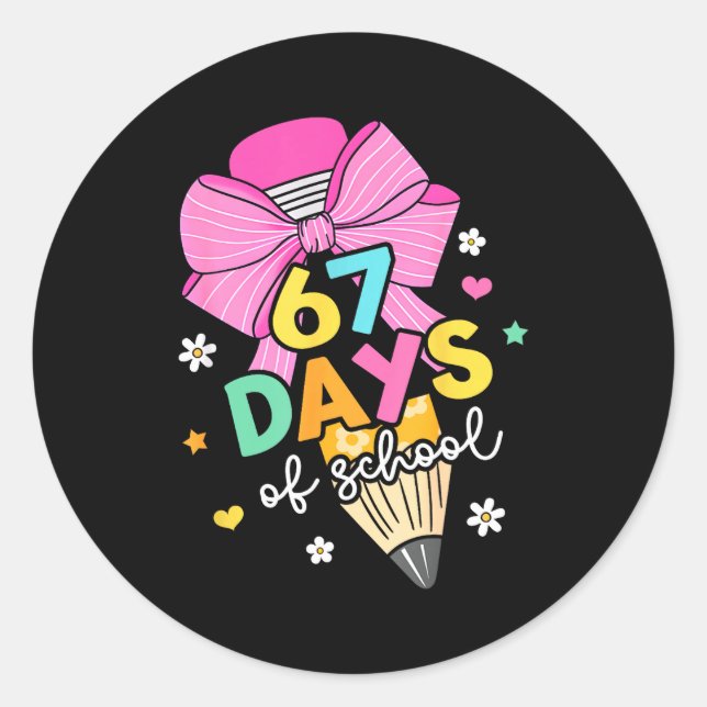 67 Days Of School Girls Coquette Bow 67th Day Of S Classic Round Sticker (Front)