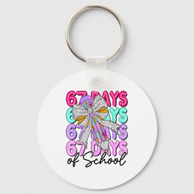 67 Days Of School Girls Coquette Bow 67th Day Of S Keychain (Front)
