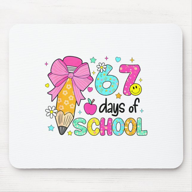 67 Days Of School Girls Coquette Bow 67th Day Of S Mouse Pad (Front)