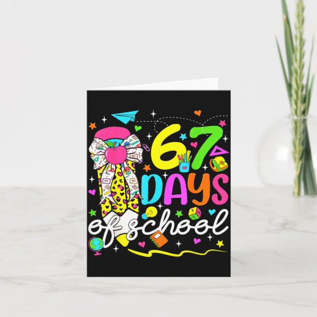 67 Days Of School Girls Coquette Bow Pencil 67 Day Card (Front)