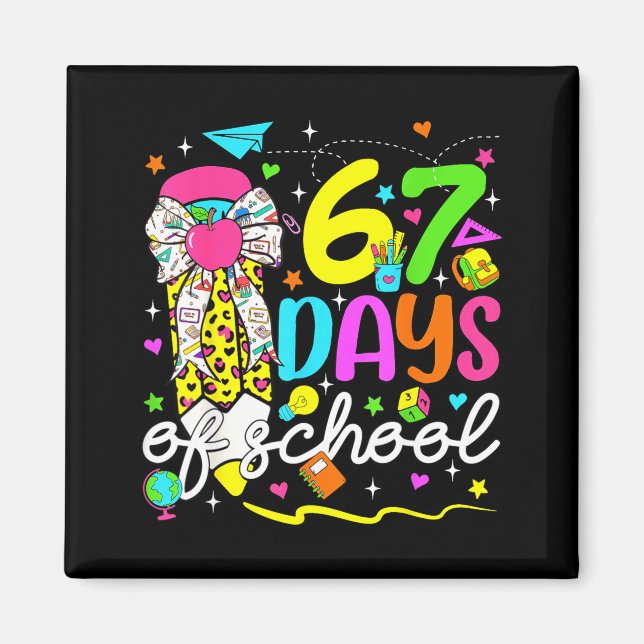 67 Days Of School Girls Coquette Bow Pencil 67 Day Magnet (Front)
