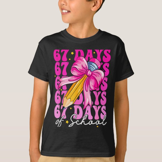 67 Days Of School Girls Coquette Bow Pencil Teache T-Shirt (Front)