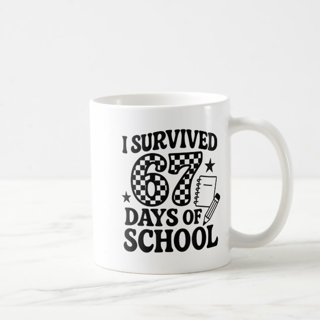 67 Days Of School Groovy Checkered  Coffee Mug (Right)