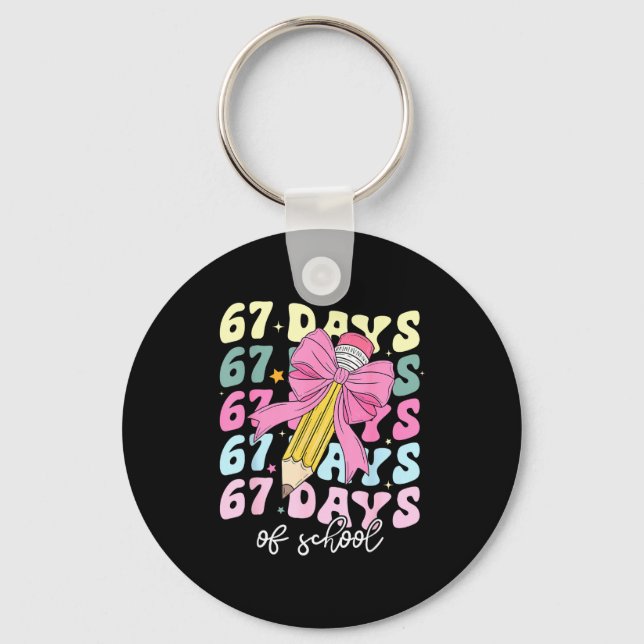 67 Days Of School Pencil Coquette Bow 67th Day Of  Keychain (Front)