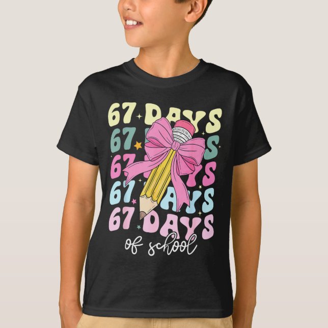 67 Days Of School Pencil Coquette Bow 67th Day Of  T-Shirt (Front)