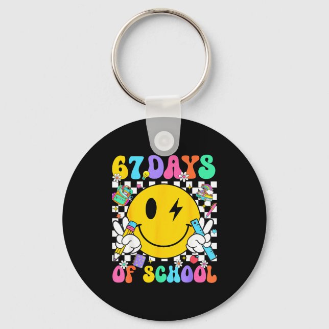 67 Days Of School Smile Face 67 Days Smarter Teach Keychain (Front)