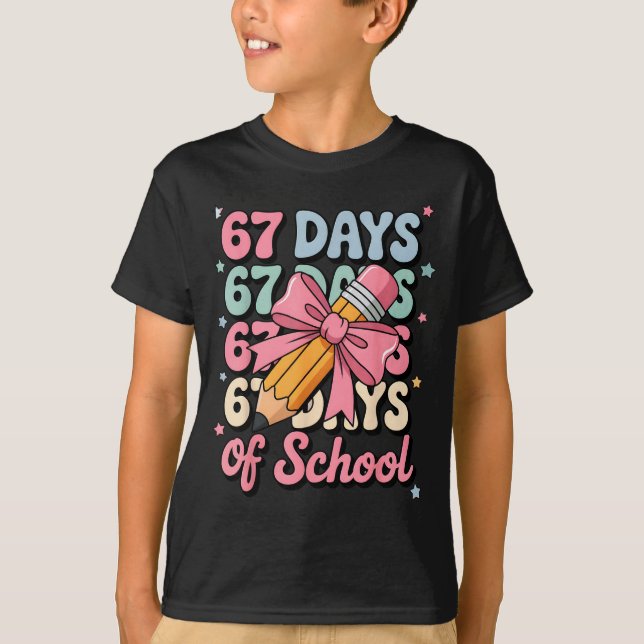 67 Days Of School Teacher Shirt Cute Preppy Cow Gi (Front)