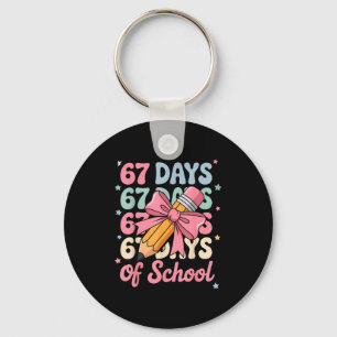67 Days Of School Teacher Shirt Cute Preppy Cow Gi Keychain