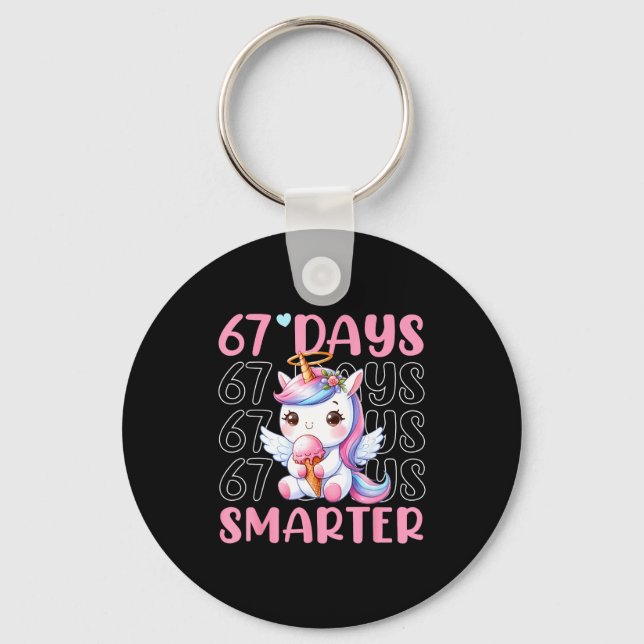 67 Days Smarter Cute Unicorn 67th Day School Girls Keychain (Front)