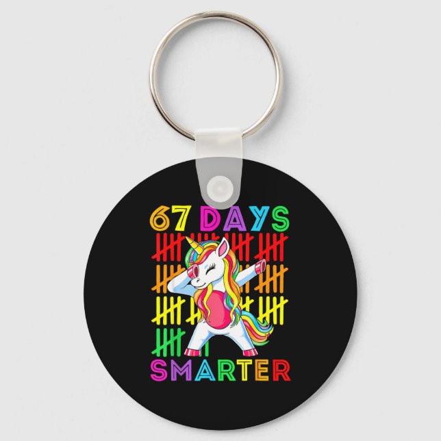 67 Days Smarter Kids Girls Unicorn 67th Day Of Sch Keychain (Front)